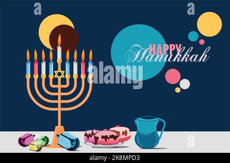 Bannière d'illustration plate Happy hanukkah concept dessinée à la main, Festival juif, illustration vectorielle Illustration de Vecteur