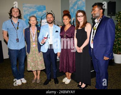 Simone Soranna, Magali Van Reeth, Ahmed Shawky, Jihane Bougrine, Nathalie Chifflet, Bidhan Rebeiro Prix FIPRESCI 75th Festival de Cannes 28 mai 2022 Banque D'Images