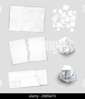 Jeu de différentes feuilles de papier froissés et déchirées Illustration de Vecteur