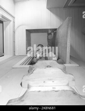 Bærum, Eiksmarka 19600924. Le réalisateur Arne Skouen dans sa villa sur Eiksmarka. Son dernier film « surarrondi » est un succès. L'excitation de faire tomber un nouveau film à travers le premier-aiguille oeil est tout aussi grand à chaque fois. L'étude d'Arne Skouen dispose d'un accès astucieux. Lorsque la porte est fermée de l'intérieur, il est imprudent de la laisser entrer. De préférence, vous devriez être un vieux marin comme Skouen pour obtenir l'échelle vers le haut. Photo: Ivar Aaserud courant / NTB Banque D'Images