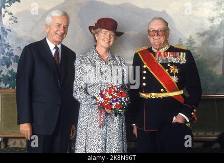 Oslo 19860924. Le président fédéral de l'Allemagne de l'Ouest Richard von Weizsäcker lors d'une visite officielle de 4 jours en Norvège. Président fédéral Richard von Weizsäcker (t photo: Morten Hvaal NTB / NTB Banque D'Images