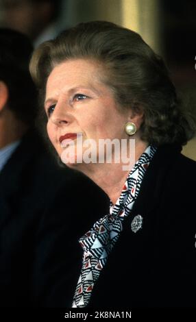 Oslo 19860912. La première ministre de la Bristian Margaret Thatcher lors d'une visite officielle en Norvège. Voici le portrait du Premier ministre Margaret Thatcher lors de la conférence de presse à propos de la visite. Sérieux. Photo: Inge Gjellesvik NTB / NTB Banque D'Images