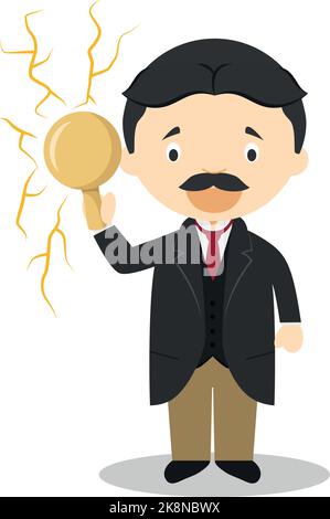 Personnage de dessin animé Nikola Tesla. Illustration vectorielle. Collection d'histoire pour enfants. Illustration de Vecteur