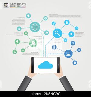 Homme d'affaires utilisant une tablette. Concept d'infographie. Illustration vectorielle Illustration de Vecteur