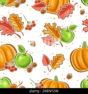 Vector Thanksgiving Day sans couture motif, fond carré répété avec des illustrations de différentes compositions automnales encore vie sur fond blanc Illustration de Vecteur