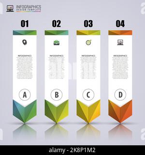 Modèle d'infographie flèche. Nombre minimal de bannières colorées numérotées. Peut être utilisé pour les options de diagramme, de graphique, de présentation, de graphique, d'étape, conception web. Vecteur il Illustration de Vecteur