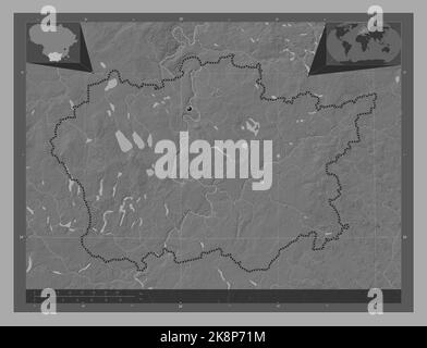 Alytaus, comté de Lituanie. Carte d'altitude à deux niveaux avec lacs et rivières. Cartes d'emplacement auxiliaire d'angle Banque D'Images