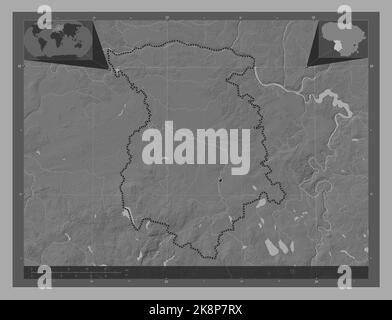 Marijampôles, comté de Lituanie. Carte d'altitude à deux niveaux avec lacs et rivières. Cartes d'emplacement auxiliaire d'angle Banque D'Images