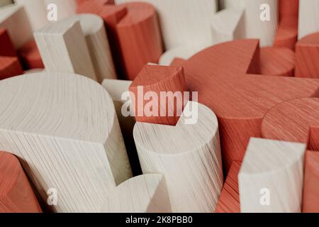Les bâtons ronds en bois rouge et blanc rendent 3D. Banque D'Images