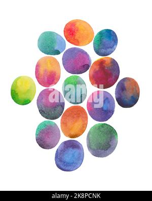 Aquarelle œufs colorés peinture abstraite. Cercles colorés aquarelle sur fond blanc. Banque D'Images