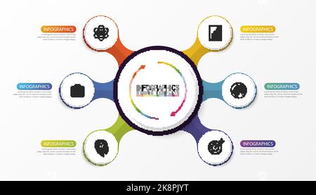 Entourez les infographies. Faites le tour du diagramme, du graphique, de la présentation et du graphique. Illustration vectorielle avec 6 étapes Illustration de Vecteur