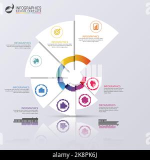 Bannière des options infographiques modernes. Graphique circulaire en spirale. Illustration vectorielle. Peut être utilisé pour la conception Web et la mise en page du flux de travail Illustration de Vecteur