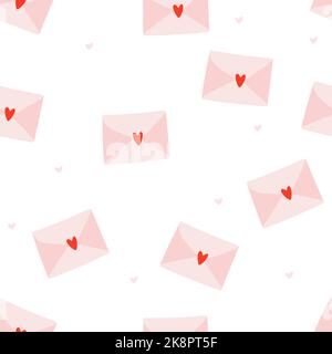 Vecteur. Joli motif d'amour sans couture avec enveloppes, courrier, sur fond blanc. Illustration Doodle de style dessin animé. Motif Saint-Valentin pour pr Illustration de Vecteur