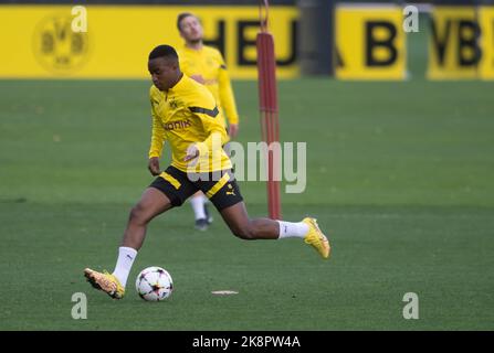 Dortmund, Allemagne. 24th octobre 2022. Football : Ligue des champions, Borussia Dortmund - Manchester City Group Stage, Groupe G, Matchday 5 Training. Youssoufa Moukoko de Borussia Dortmund pendant l'entraînement. Credit: Bernd Thissen/dpa/Alay Live News Banque D'Images