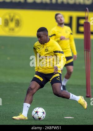 Dortmund, Allemagne. 24th octobre 2022. Football : Ligue des champions, Borussia Dortmund - Manchester City Group Stage, Groupe G, Matchday 5. Youssoufa Moukoko de Borussia Dortmund participe à l'entraînement. Credit: Bernd Thissen/dpa/Alay Live News Banque D'Images