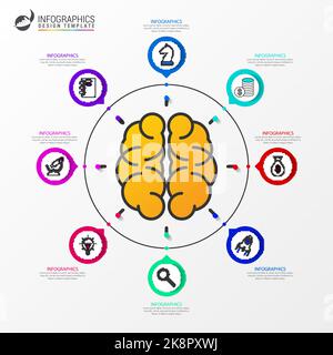 Modèle de conception graphique. Concept créatif en 8 étapes. Peut être utilisé pour la mise en page de flux de travail, le diagramme, la bannière, la conception Web. Illustration vectorielle Illustration de Vecteur