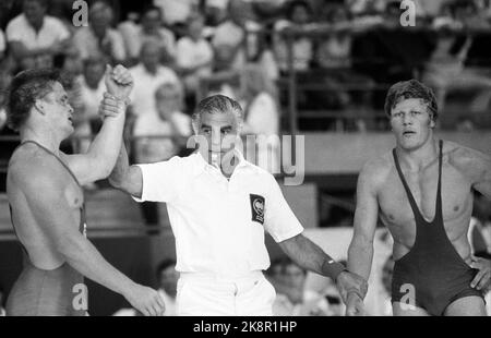 Kolbotn 1985-08: Lutte de la coupe du monde 1985. classe 82 kg. Klaus Mysen ( Banque D'Images