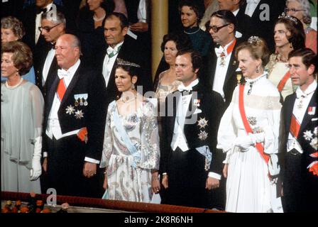 Oslo 19780701. Roi Olav 75 ans. Ici, de la représentation de la fête au Théâtre national pendant la célébration du roi Olav 75 ans. Par ex. Le prince Carl et la princesse Kristine Bernadotte de Suède, la reine Silvia, le roi Carl Gustaf, la reine Margrethe du Danemark et le prince Charles du pays de Galles. Photo: Bjørn Sigurdsøn NTB / NTB Banque D'Images