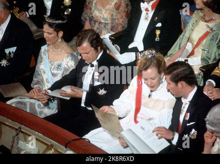 Oslo 19780701. Roi Olav 75 ans. Ici, de la représentation de la fête au Théâtre national pendant la célébration du roi Olav 75 ans. Par ex. La reine Silvia, le roi Carl Gustaf, la reine Margrethe du Danemark et le prince Charles du pays de Galles. Photo: Bjørn Sigurdsøn NTB / NTB Banque D'Images