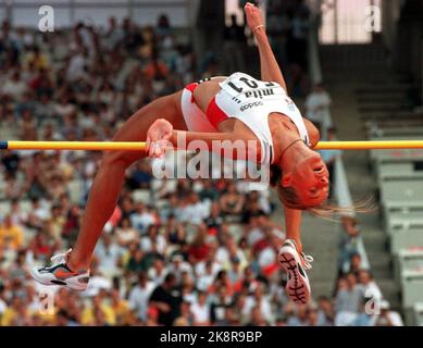 Coupe du monde Athlétisme - Athènes 1997 Grand drame pendant les finales de ce soir. Hanne Haugland est devenue championne du monde après avoir passé plus de 1,99 dans la quatrième tentative. Photo: Erik Johansen / NTB Banque D'Images