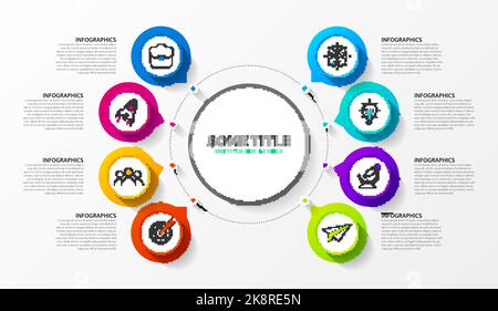 Modèle de conception graphique. Concept créatif en 8 étapes. Peut être utilisé pour la mise en page de flux de travail, le diagramme, la bannière, la conception Web. Illustration vectorielle Illustration de Vecteur