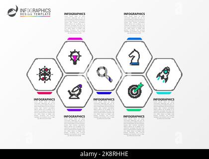 Modèle de conception graphique. Concept créatif en 7 étapes. Peut être utilisé pour la mise en page de flux de travail, le diagramme, la bannière, la conception Web. Illustration vectorielle Illustration de Vecteur