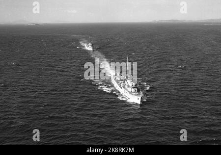 Norvège 19500916 'la Norvège prépare la paix armée' les photos ont été prises par l'employé actuel Sverre A. Børretzen qui sont inclus dans les exercices et les manœuvres très réalistes que l'armée, la marine et l'armée de l'air ont tenus dernièrement. Le gouvernement et d'autres autorités responsables soulèvent la question de la préparation accrue. De l'exercice avec la Marine. Photo; Sverre A. Børretzen / actuel / NTB Banque D'Images