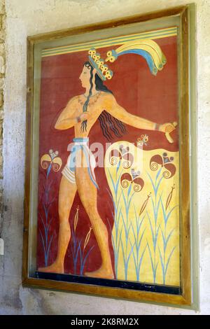 Prince des Lilies, ou Prince Lily ou Priest-Roi Fresco, Knossos, site archéologique de l'âge de bronze, la plus ancienne ville d'Europe, Crète, Grèce, Europe Banque D'Images