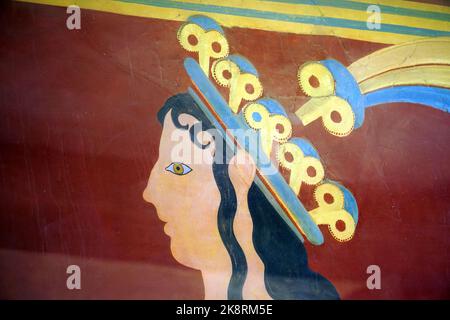 Prince des Lilies, ou Prince Lily ou Priest-Roi Fresco, Knossos, site archéologique de l'âge de bronze, la plus ancienne ville d'Europe, Crète, Grèce, Europe Banque D'Images