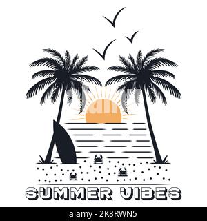 Des vibes d'été sur la plage. Modifiable, redimensionnable, EPS 10, illustration vectorielle. Illustration de Vecteur