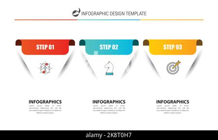 Modèle de conception graphique. Concept créatif en 3 étapes. Peut être utilisé pour la mise en page de flux de travail, le diagramme, la bannière, la conception Web. Illustration vectorielle Illustration de Vecteur