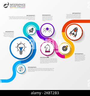 Modèle de conception graphique. Concept créatif en 7 étapes. Peut être utilisé pour la mise en page de flux de travail, le diagramme, la bannière, la conception Web. Illustration vectorielle Illustration de Vecteur