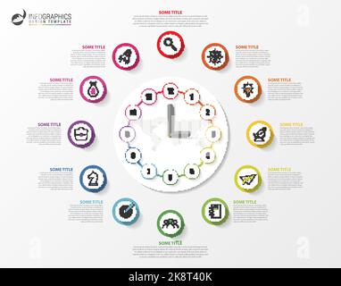 Modèle de conception graphique. Concept créatif en 12 étapes. Peut être utilisé pour la mise en page de flux de travail, le diagramme, la bannière, la conception Web. Illustration vectorielle Illustration de Vecteur