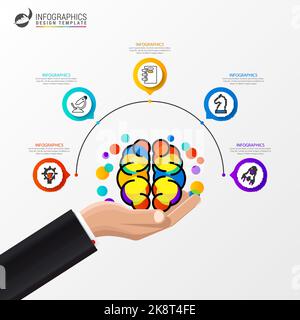 Modèle de conception graphique. Concept créatif en 5 étapes. Peut être utilisé pour la mise en page de flux de travail, le diagramme, la bannière, la conception Web. Illustration vectorielle Illustration de Vecteur