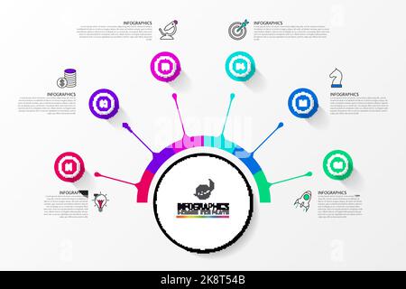 Modèle de conception graphique. Concept créatif en 6 étapes. Peut être utilisé pour la mise en page de flux de travail, le diagramme, la bannière, la conception Web. Illustration vectorielle Illustration de Vecteur