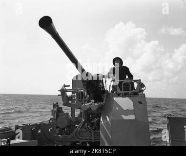 Norvège 19500916 'la Norvège prépare la paix armée' les photos ont été prises par l'employé actuel Sverre A. Børretzen qui sont inclus dans les exercices et les manœuvres très réalistes que l'armée, la marine et l'armée de l'air ont tenus dernièrement. Le gouvernement et d'autres autorités responsables soulèvent la question de la préparation accrue. De l'exercice avec la Marine. Photo; Sverre A. Børretzen / actuel / NTB Banque D'Images