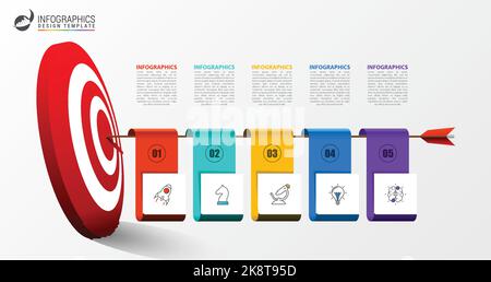 Modèle de conception graphique. Concept créatif en 5 étapes. Peut être utilisé pour la mise en page de flux de travail, le diagramme, la bannière, la conception Web. Illustration vectorielle Illustration de Vecteur