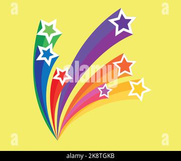 Étoiles brillantes colorées isolées sur fond jaune Illustration de Vecteur