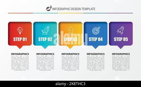 Modèle de conception graphique. Concept créatif en 5 étapes. Peut être utilisé pour la mise en page de flux de travail, le diagramme, la bannière, la conception Web. Illustration vectorielle Illustration de Vecteur