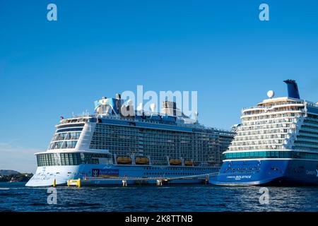 Photographie de navires de croisière ancrés dans le port de Victoria. Victoria, Colombie-Britannique, Canada. Banque D'Images