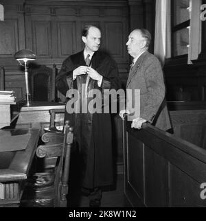 Oslo novembre 1945. Albert Viljam Hagelin, 'Monsieur', en cour. Hagelin a également joué un rôle central dans la négociation de Quisling sur 9 avril 1940, et il a obtenu un siège dans le coupé court, en tant que ministre du Commerce et des Approvisionnements sur 9 avril 1940. L'exécution était la quatrième d'un total de 25 condamnations à mort qui ont été graduées au-dessus des Norvégiens dans le règlement du tribunal. Photo: AA.H. / NTB Banque D'Images