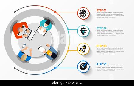Modèle de conception graphique. Concept créatif en 4 étapes. Peut être utilisé pour la mise en page de flux de travail, le diagramme, la bannière, la conception Web. Illustration vectorielle Illustration de Vecteur