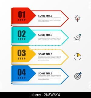 Modèle de conception graphique. Concept créatif en 4 étapes. Peut être utilisé pour la mise en page de flux de travail, le diagramme, la bannière, la conception Web. Illustration vectorielle Illustration de Vecteur