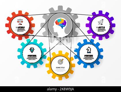 Modèle de conception graphique. Concept créatif en 5 étapes. Peut être utilisé pour la mise en page de flux de travail, le diagramme, la bannière, la conception Web. Illustration vectorielle Illustration de Vecteur