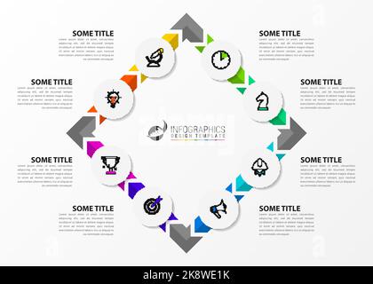 Modèle de conception graphique. Concept créatif en 8 étapes. Peut être utilisé pour la mise en page de flux de travail, le diagramme, la bannière, la conception Web. Illustration vectorielle Illustration de Vecteur