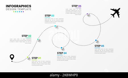 Modèle de conception graphique. Concept créatif en 6 étapes. Peut être utilisé pour la mise en page de flux de travail, le diagramme, la bannière, la conception Web. Illustration vectorielle Illustration de Vecteur