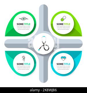 Modèle d'infographie avec icônes et 4 options ou étapes. Soins de santé. Peut être utilisé pour la mise en page de flux de travail, le diagramme, la bannière, la conception Web. Illustration vectorielle Illustration de Vecteur