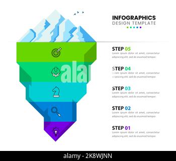 Modèle de conception graphique. Concept iceberg en 5 étapes. Peut être utilisé pour la mise en page de flux de travail, le diagramme, la bannière, la conception Web. Illustration vectorielle Illustration de Vecteur