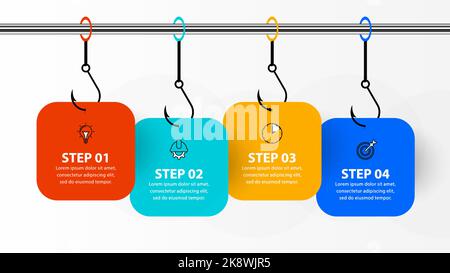 Modèle de conception graphique. Concept créatif en 4 étapes. Peut être utilisé pour la mise en page de flux de travail, le diagramme, la bannière, la conception Web. Illustration vectorielle Illustration de Vecteur