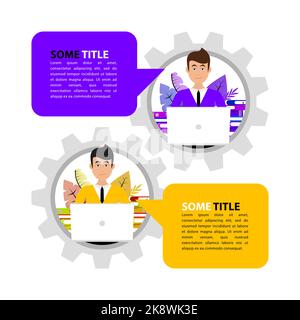 Deux employés avec un ordinateur portable dans un équipement. Communication. Illustration vectorielle Illustration de Vecteur